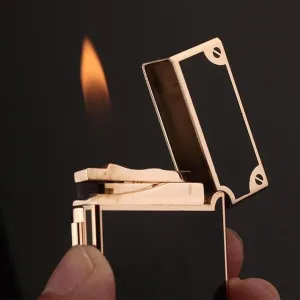 Adjustable Soft Flame Lighter Refillable Gas Butane Lighter Flint Side Slide Ignition Lighter, Classic Grinding Wheel Lighter, Metal Bright Tone Lighter(Gold4)