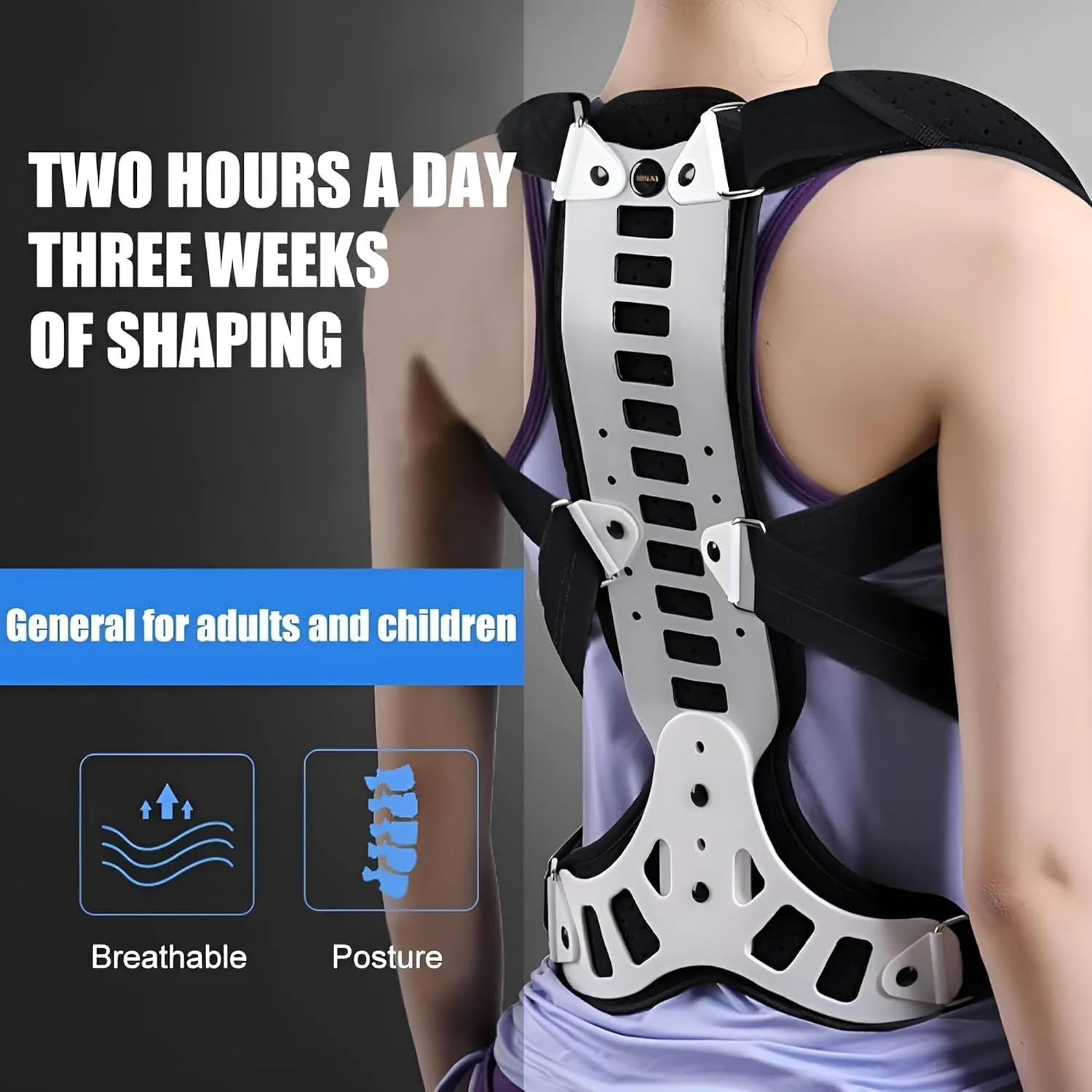 Adjustable Spine Posture Corrector with Back Support – For Hunchback, Scoliosis, Kyphosis, and Vertebral Compression Fractures – Suitable for Children, Adults, and Elderly (Blue, M)