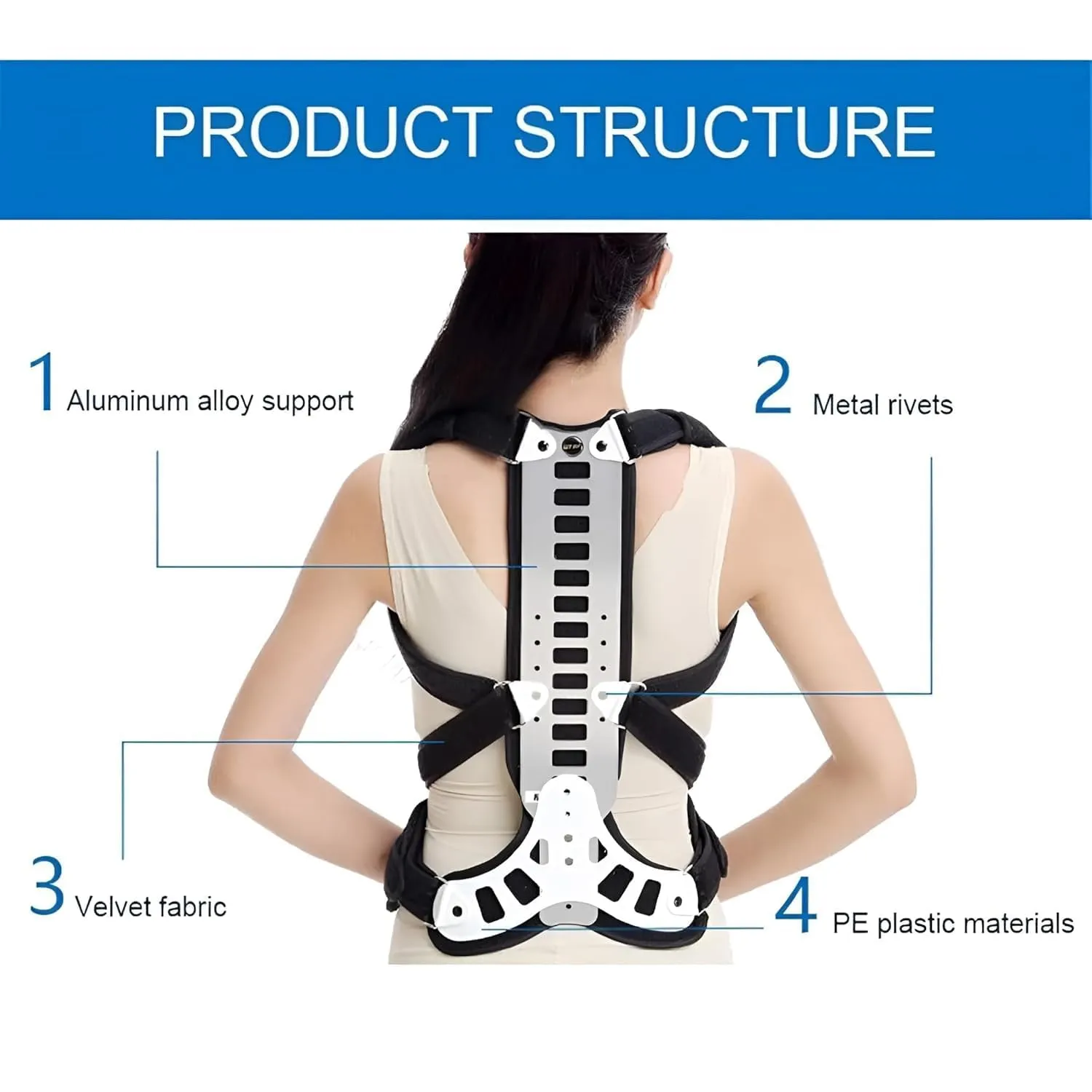 Adjustable Spine Posture Corrector with Back Support – For Hunchback, Scoliosis, Kyphosis, and Vertebral Compression Fractures – Suitable for Children, Adults, and Elderly (Blue, M)