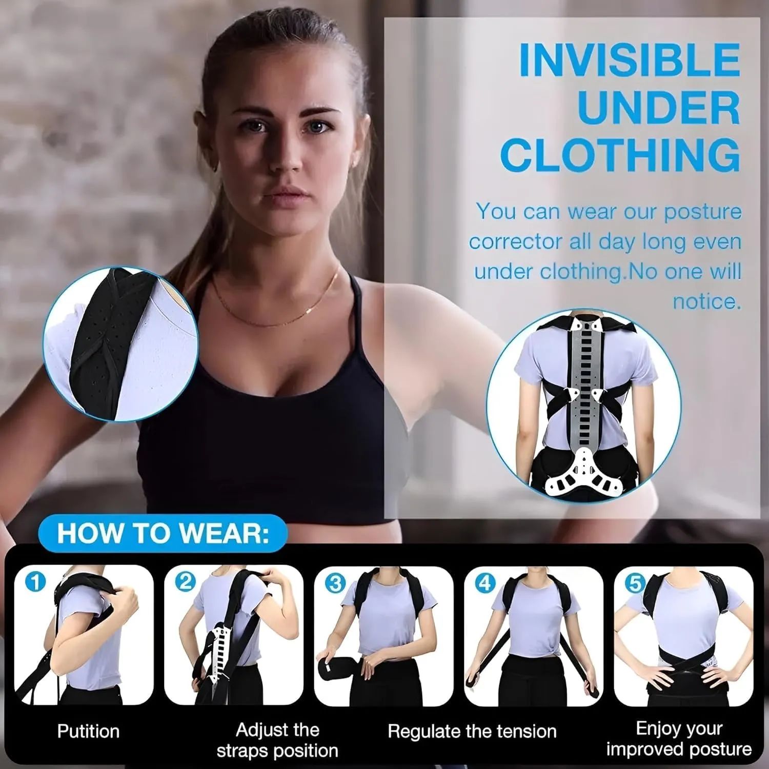 Adjustable Spine Posture Corrector with Back Support – For Hunchback, Scoliosis, Kyphosis, and Vertebral Compression Fractures – Suitable for Children, Adults, and Elderly (Blue, M)