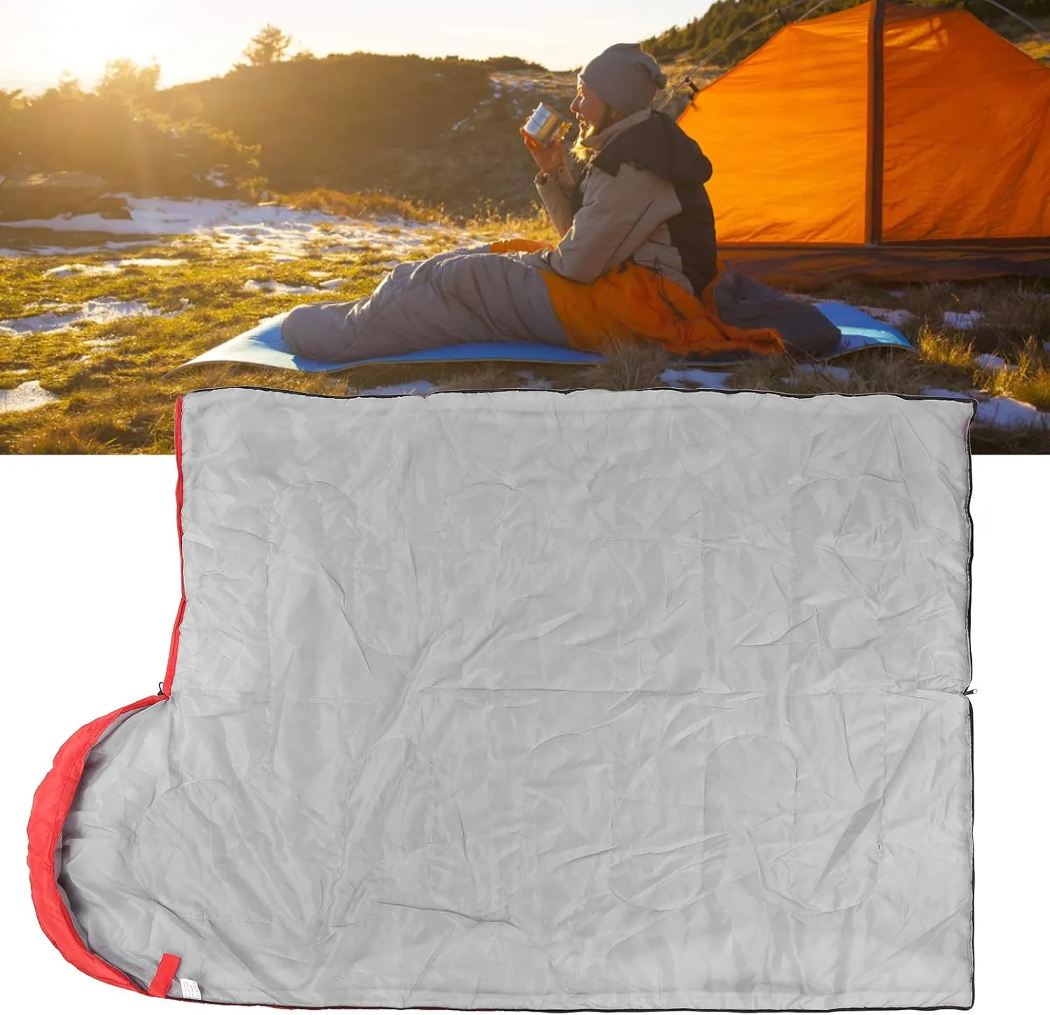 Adult Outdoor Envelope Sleeping Bag with Hood Waterproof for Camping Hiking Backpacking
