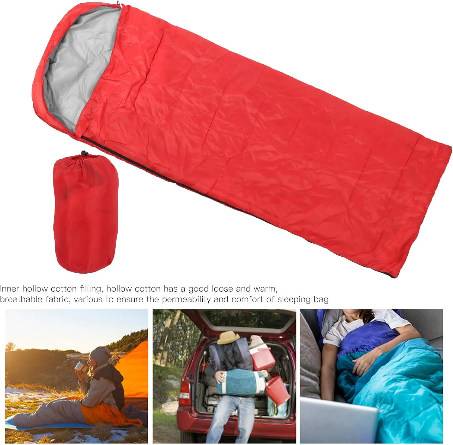 Adult Outdoor Envelope Sleeping Bag with Hood Waterproof for Camping Hiking Backpacking