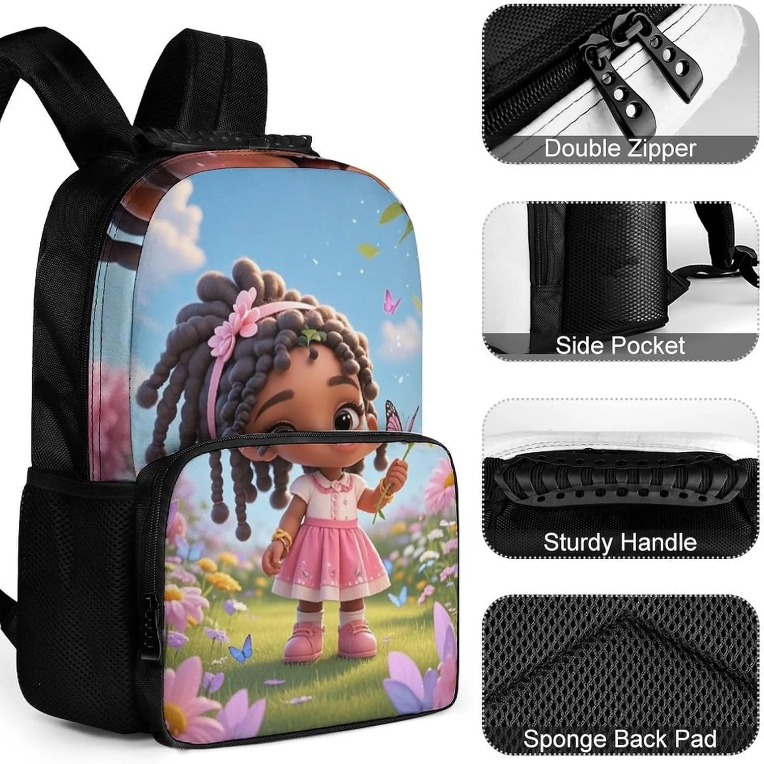 Adults Lightweight Colorful Afro American Black Woman With Butterflies Art Shoulder Book Bags Big Capacity Shoulder Bag With Adjustable Shoulder Straps for Trekking Work Walking Cycling