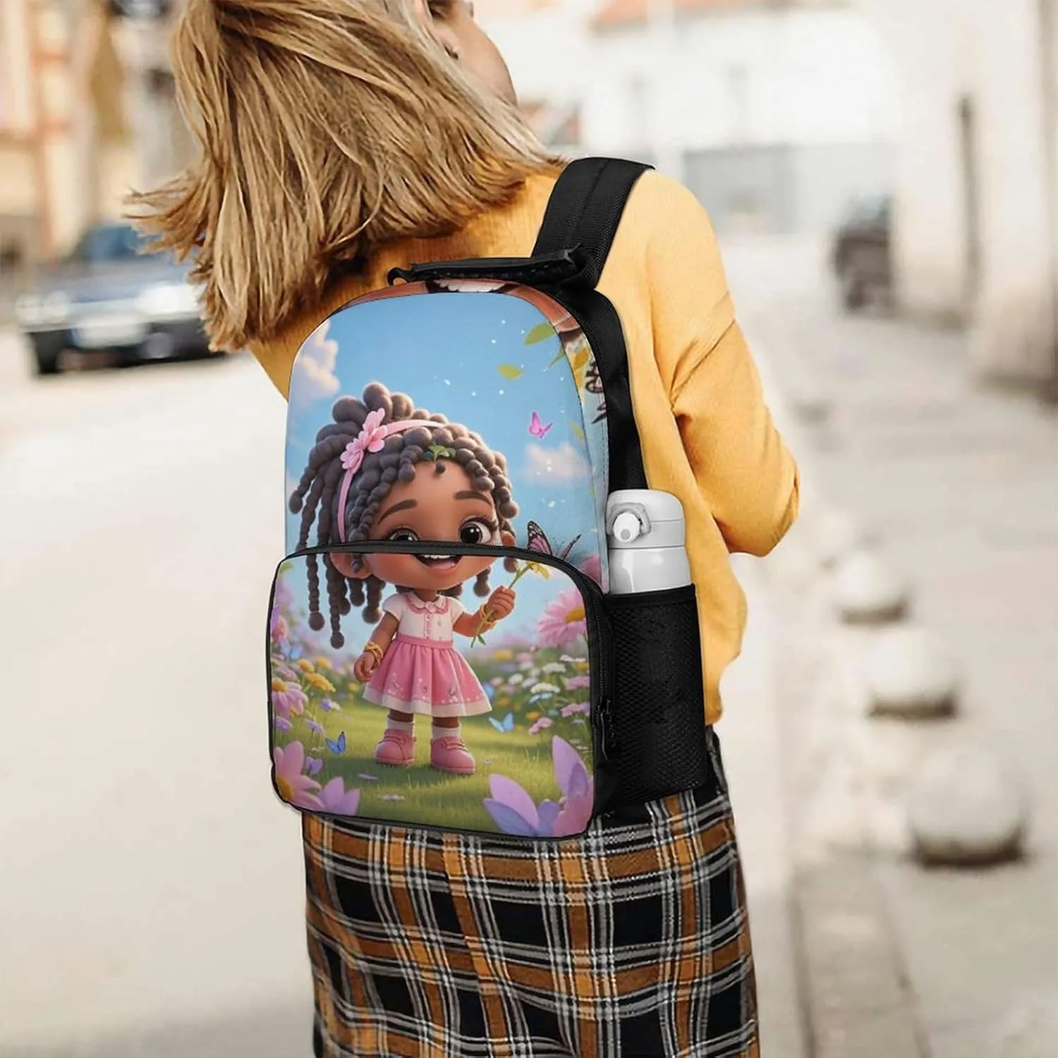 Adults Lightweight Colorful Afro American Black Woman With Butterflies Art Shoulder Book Bags Big Capacity Shoulder Bag With Adjustable Shoulder Straps for Trekking Work Walking Cycling