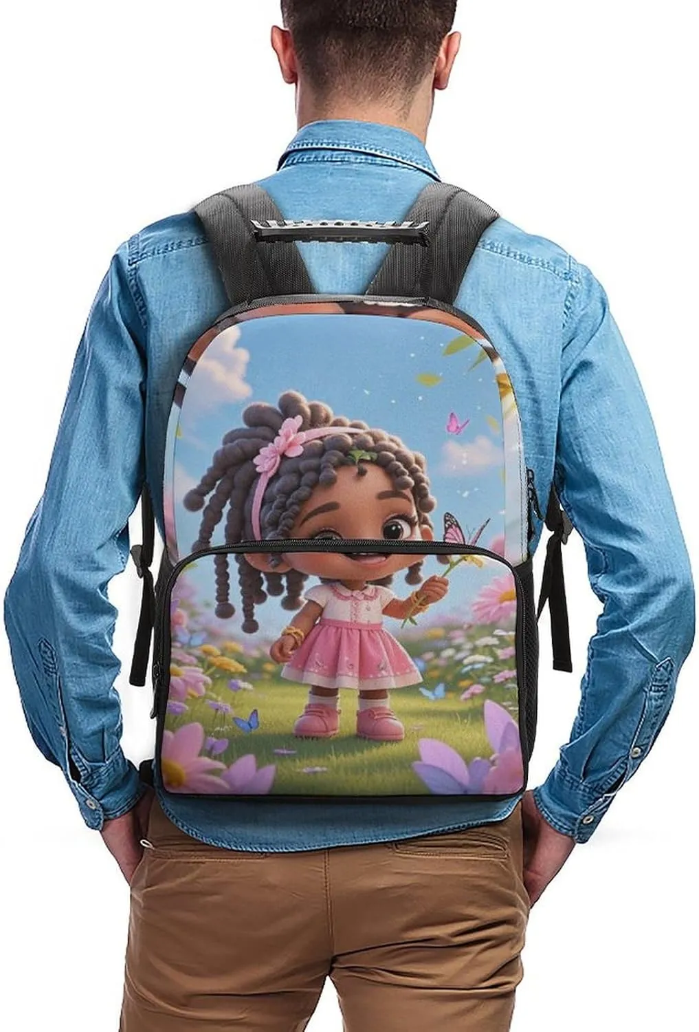 Adults Lightweight Colorful Afro American Black Woman With Butterflies Art Shoulder Book Bags Big Capacity Shoulder Bag With Adjustable Shoulder Straps for Trekking Work Walking Cycling