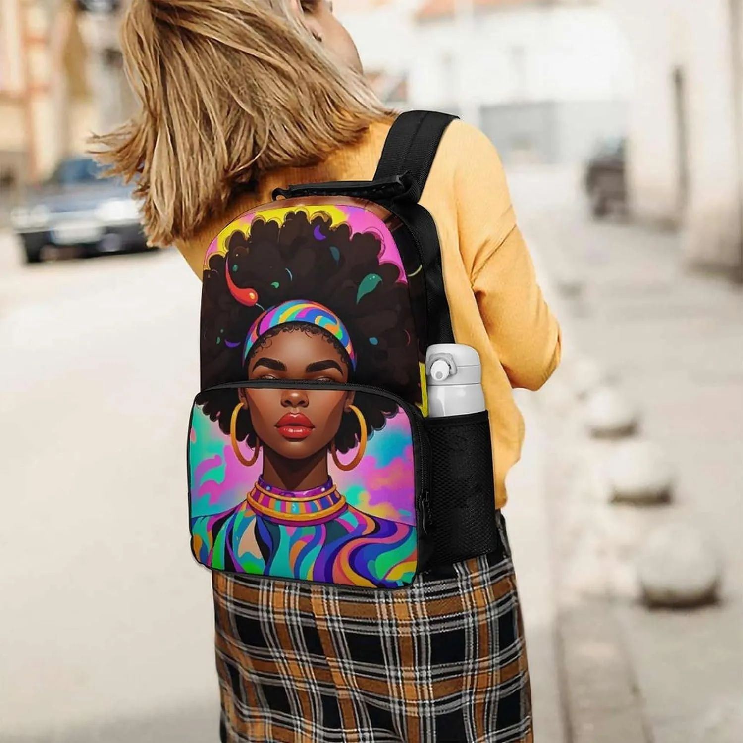 Adults Lightweight Cool African American Woman Bold And Colorful Art Rucksacks Large Capacity Bookbag With Adjustable Shoulder Straps for Trekking Outdoors Bicycle