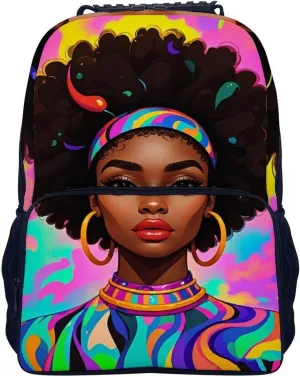 Adults Lightweight Cool African American Woman Bold And Colorful Art Rucksacks Large Capacity Bookbag With Adjustable Shoulder Straps for Trekking Outdoors Bicycle