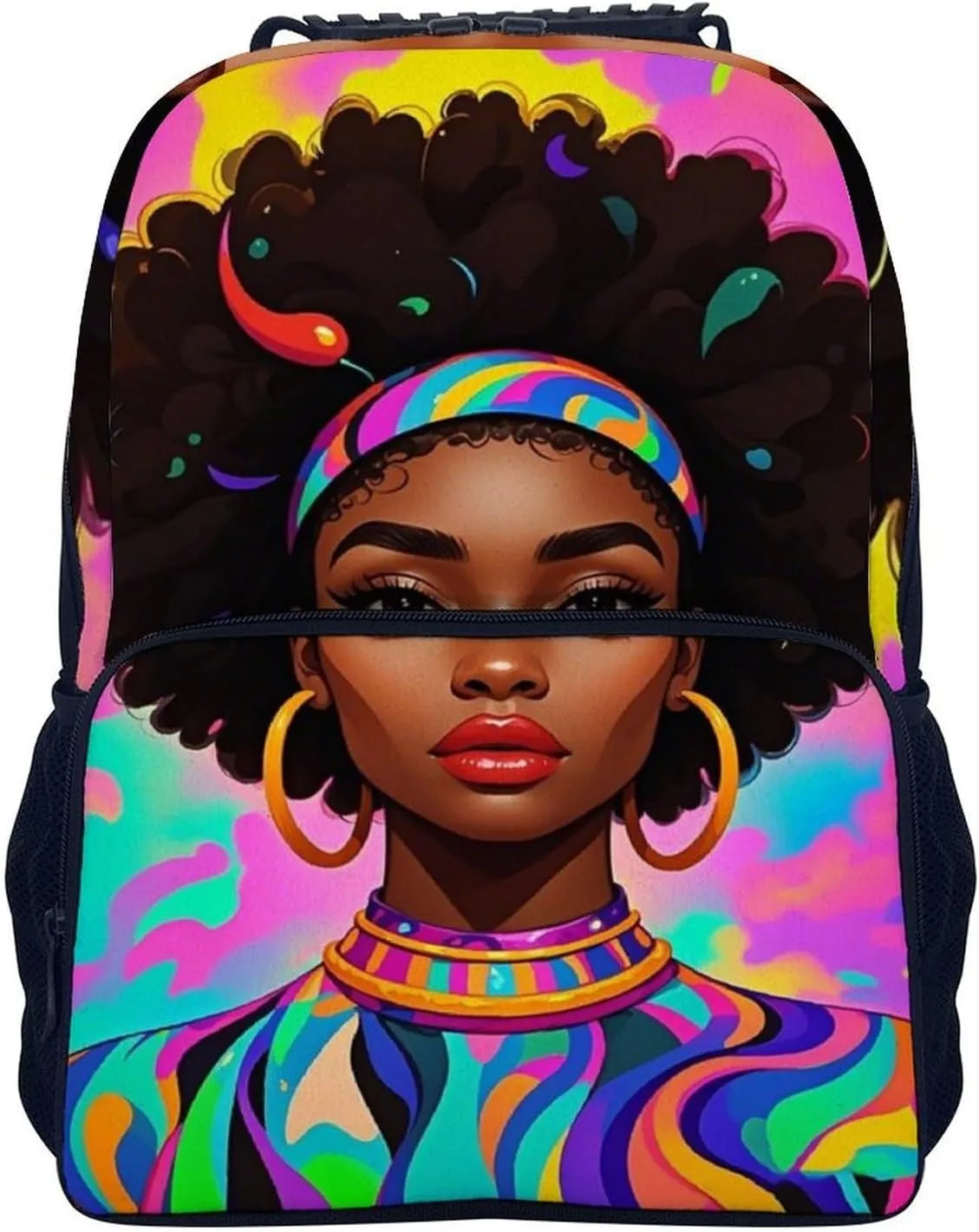Adults Lightweight Cool African American Woman Bold And Colorful Art Rucksacks Large Capacity Bookbag With Adjustable Shoulder Straps for Trekking Outdoors Bicycle