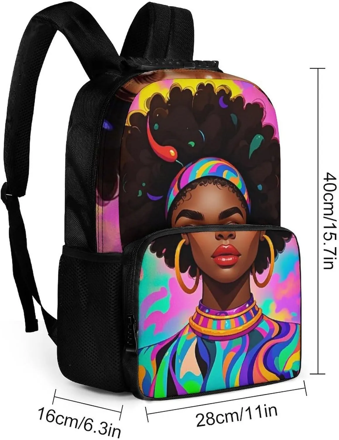 Adults Lightweight Cool African American Woman Bold And Colorful Art Rucksacks Large Capacity Bookbag With Adjustable Shoulder Straps for Trekking Outdoors Bicycle