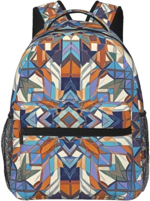 Adults Lightweight Geometric Mandala Grid Plaid Art Rucksacks Large Capacity Bookbag With Adjustable Shoulder Straps for Trekking Outdoors Bicycle