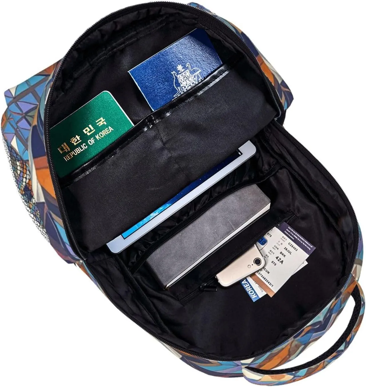 Adults Lightweight Geometric Mandala Grid Plaid Art Rucksacks Large Capacity Bookbag With Adjustable Shoulder Straps for Trekking Outdoors Bicycle