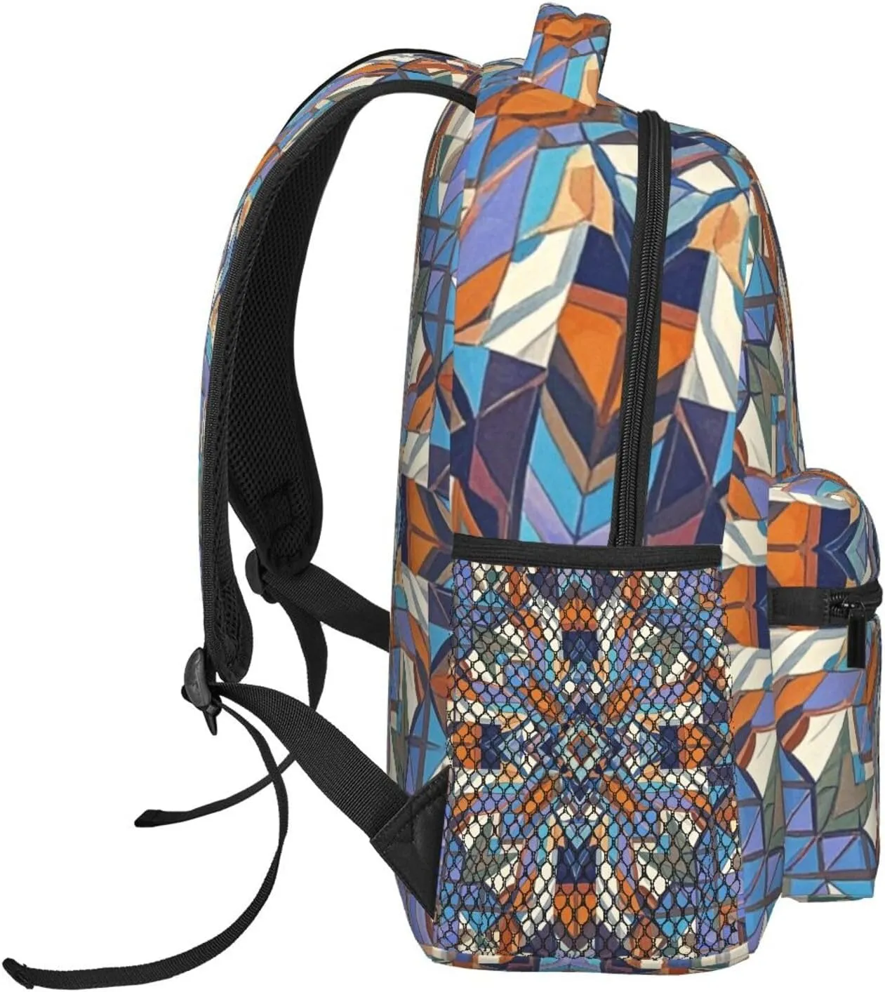 Adults Lightweight Geometric Mandala Grid Plaid Art Rucksacks Large Capacity Bookbag With Adjustable Shoulder Straps for Trekking Outdoors Bicycle