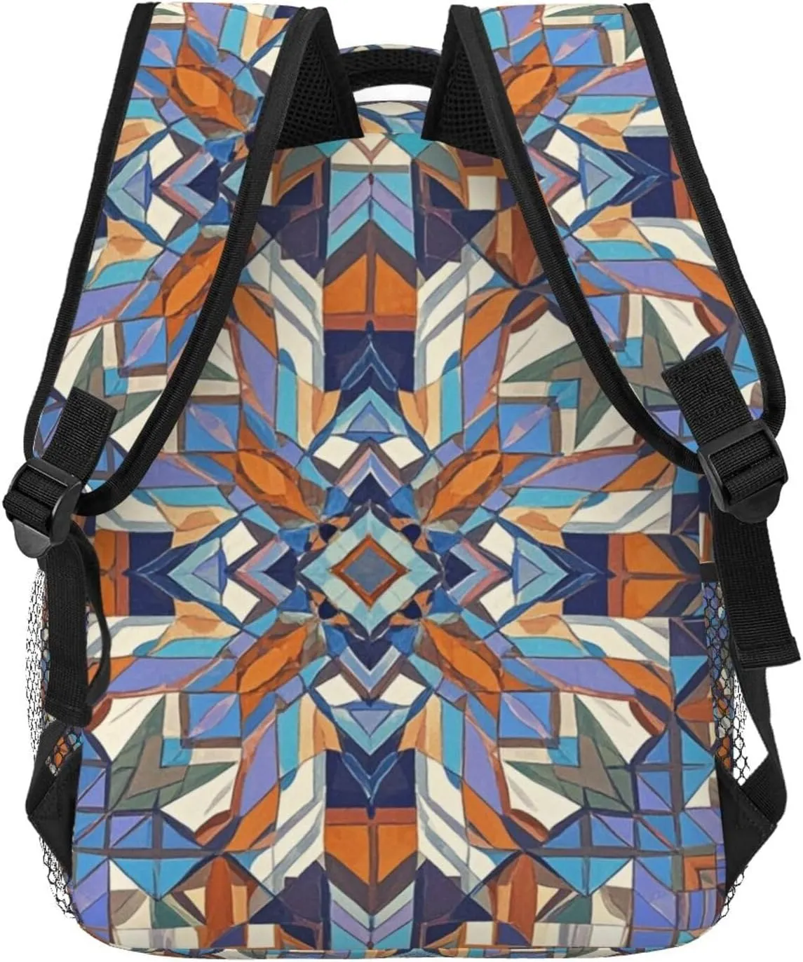 Adults Lightweight Geometric Mandala Grid Plaid Art Rucksacks Large Capacity Bookbag With Adjustable Shoulder Straps for Trekking Outdoors Bicycle