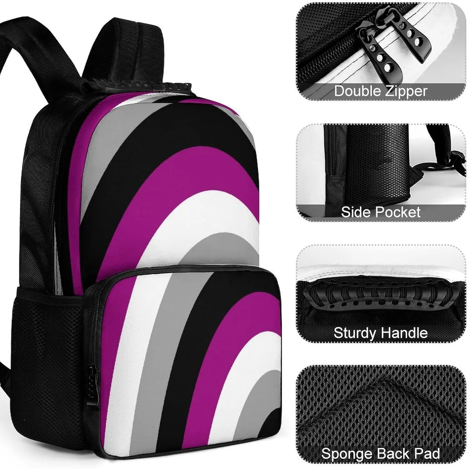Adults Lightweight LGBTQ Asexual Flag Abstract Colorful Rucksacks Large Capacity Bookbag With Adjustable Shoulder Straps for Trekking Outdoors Bicycle