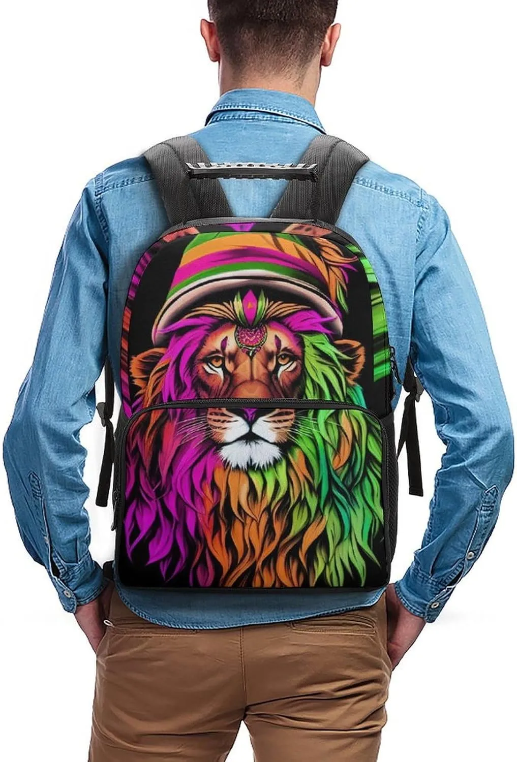 Adults Lightweight Rasta Lion Reggae Art Rucksacks Large Capacity Bookbag With Adjustable Shoulder Straps for Trekking Outdoors Bicycle