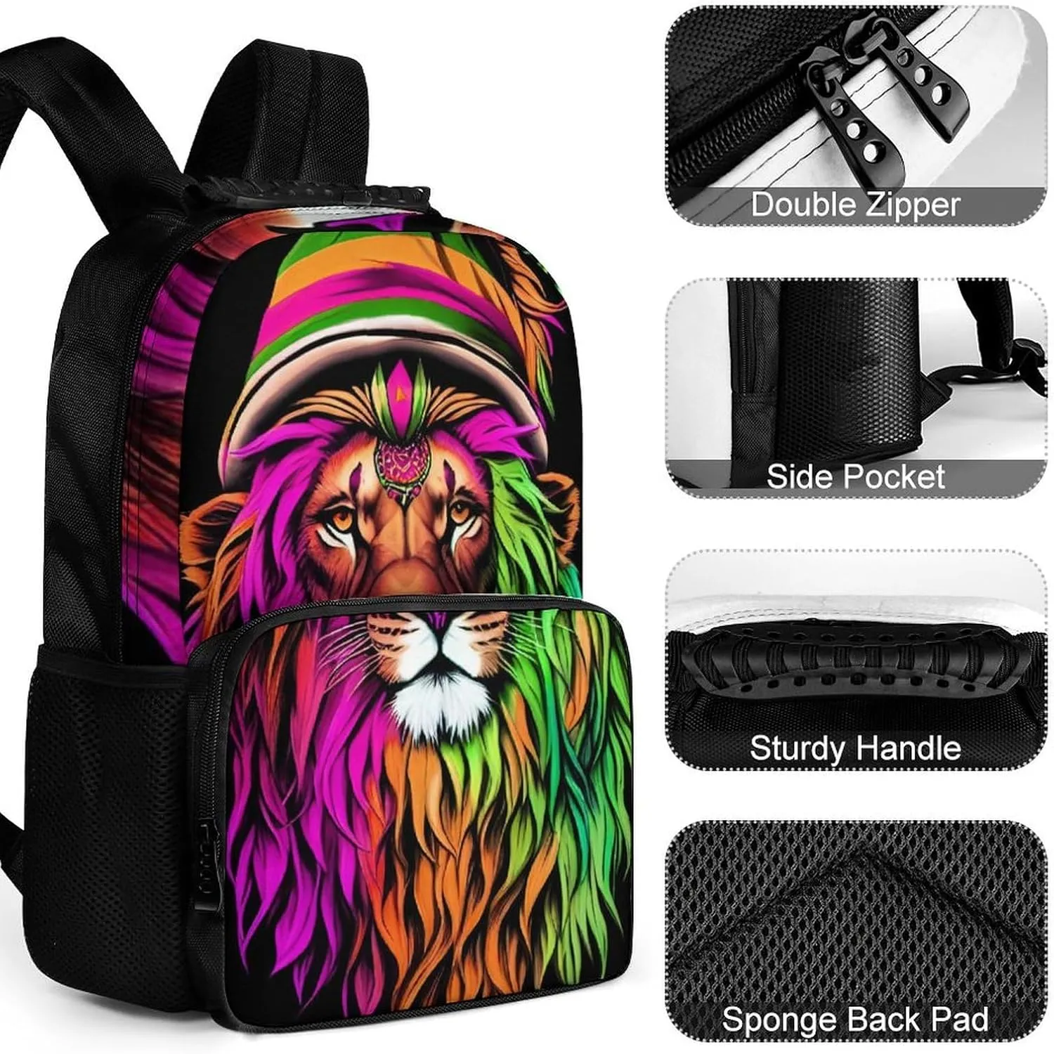 Adults Lightweight Rasta Lion Reggae Art Rucksacks Large Capacity Bookbag With Adjustable Shoulder Straps for Trekking Outdoors Bicycle