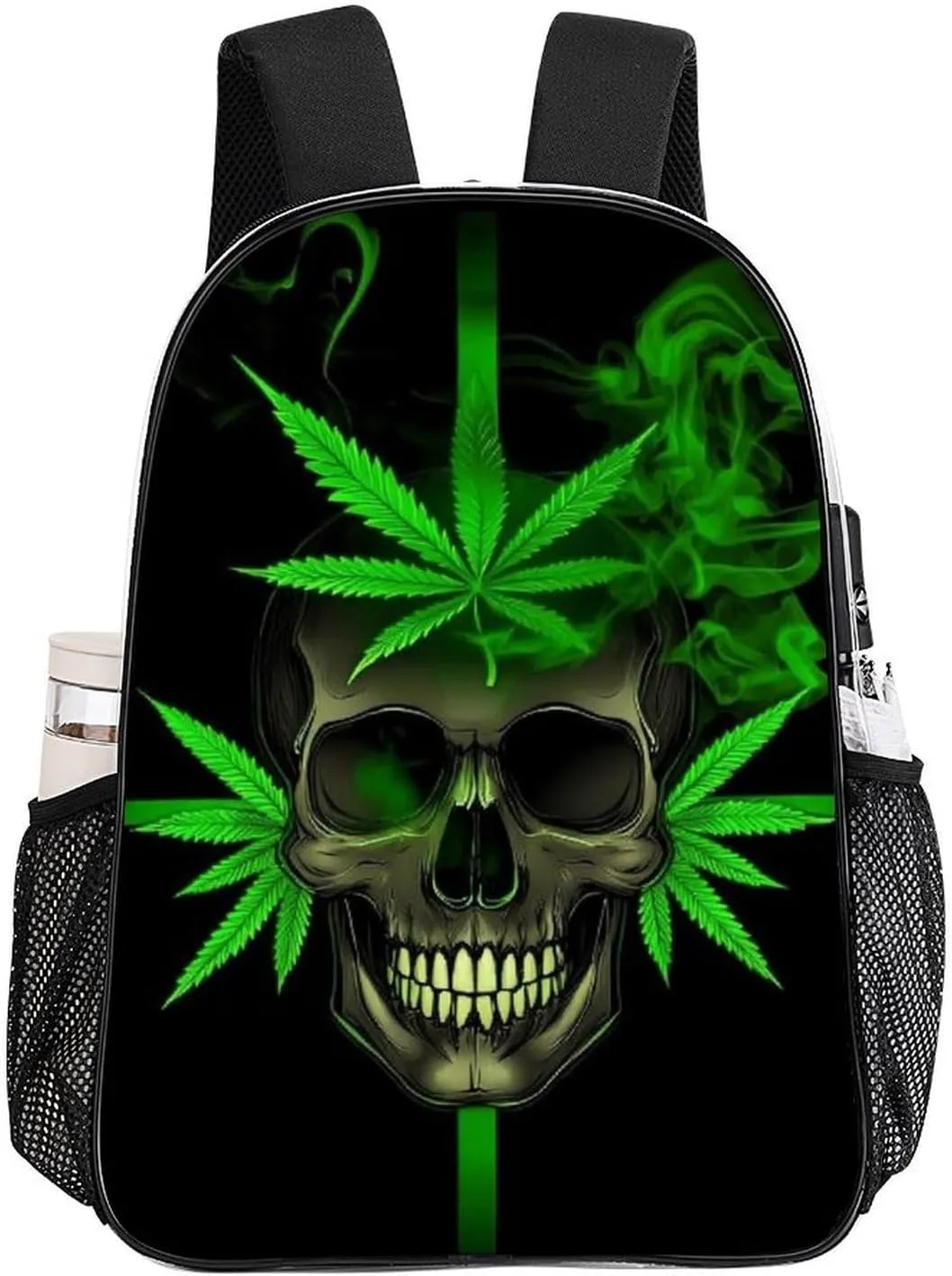 Adults Lightweight Skull Marijuanaweed Leaf Leaves Green Black Rucksacks Large Capacity Bookbag Transparent Bag for Trekking Outdoors Bicycle