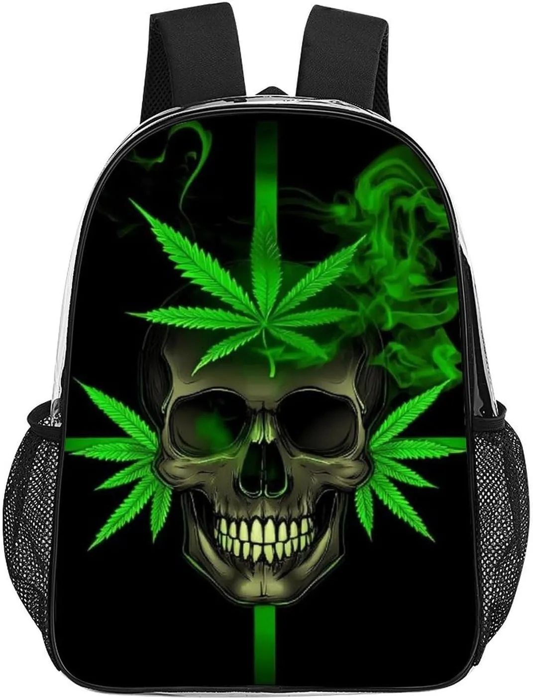 Adults Lightweight Skull Marijuanaweed Leaf Leaves Green Black Rucksacks Large Capacity Bookbag Transparent Bag for Trekking Outdoors Bicycle