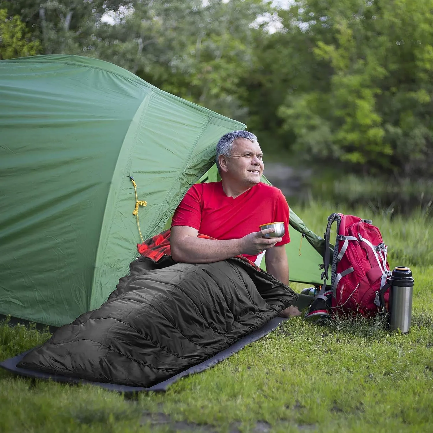 AGEMORE Cotton Flannel Sleeping Bag for Adults, Lightweight XXL Cotton Sleeping Bag for Camping Backpacking or Hiking, Water Resistant 3-4 Season Sleeping bag for Warm & Cool Weather