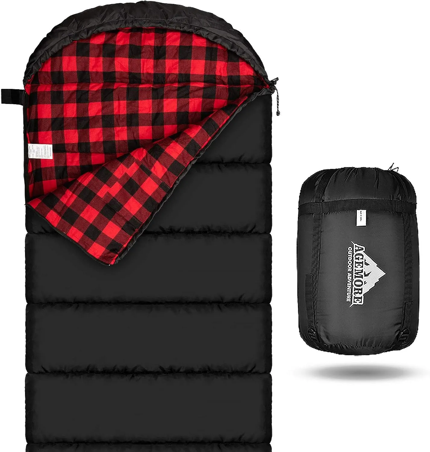AGEMORE Cotton Flannel Sleeping Bag for Adults, Lightweight XXL Cotton Sleeping Bag for Camping Backpacking or Hiking, Water Resistant 3-4 Season Sleeping bag for Warm & Cool Weather