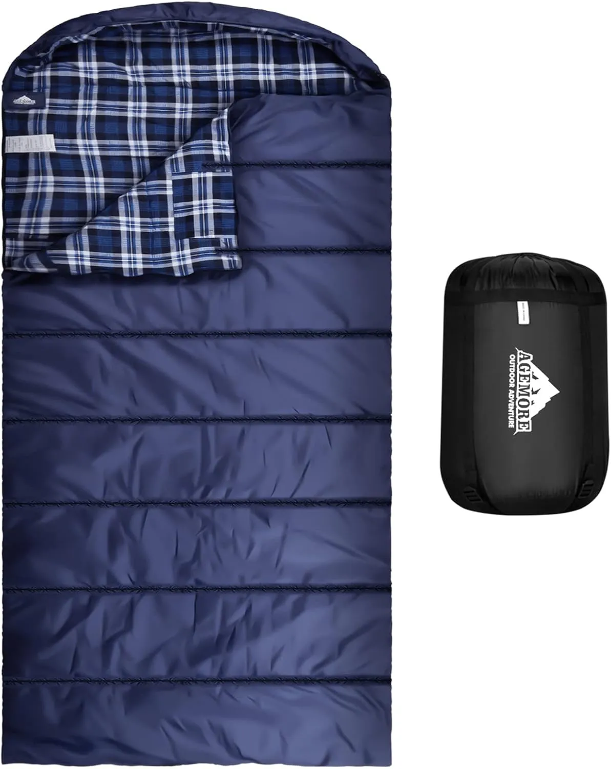 AGEMORE Cotton Flannel Sleeping Bag for Adults, Lightweight XXL Cotton Sleeping Bag for Camping Backpacking or Hiking, Water Resistant 3-4 Season Sleeping bag for Warm & Cool Weather