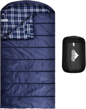 AGEMORE Cotton Flannel Sleeping Bag for Adults, Lightweight XXL Cotton Sleeping Bag for Camping Backpacking or Hiking, Water Resistant 3-4 Season Sleeping bag for Warm & Cool Weather