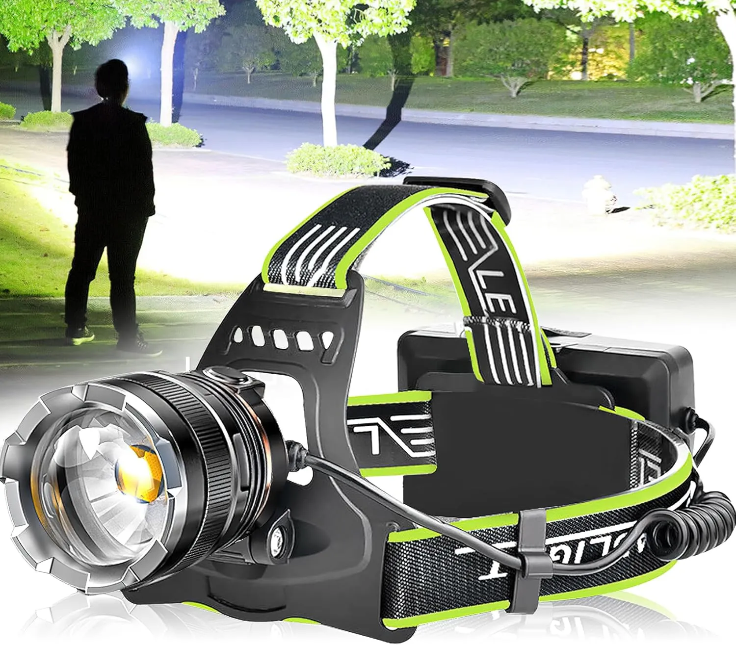 Aikertec LED Rechargeable Headlamp, 1200Lumen Super Bright Headlamp Flashlight with 8 Modes, Motion Sensor, Zoomable, Waterproof Headlight for Camping, Hunting, Running, Fishing