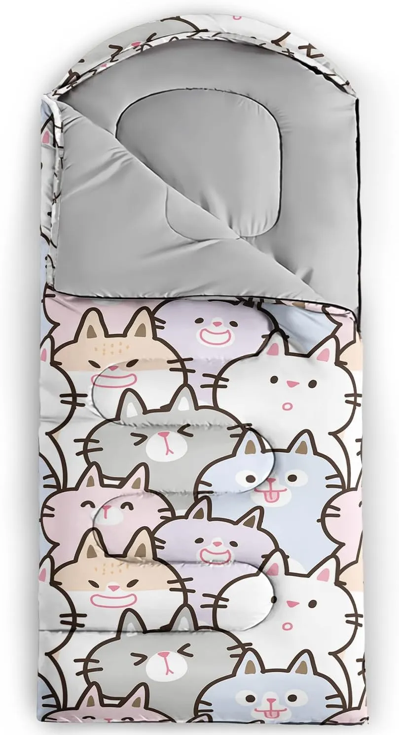 AILONEN Cartoon Camping Sleeping Bag for Boys Girls Adults,Lightweight & Waterproof,3 Season Warm & Cold Weather,Portable,Printed Sleeping Bag,Traveling,Camping,Hiking