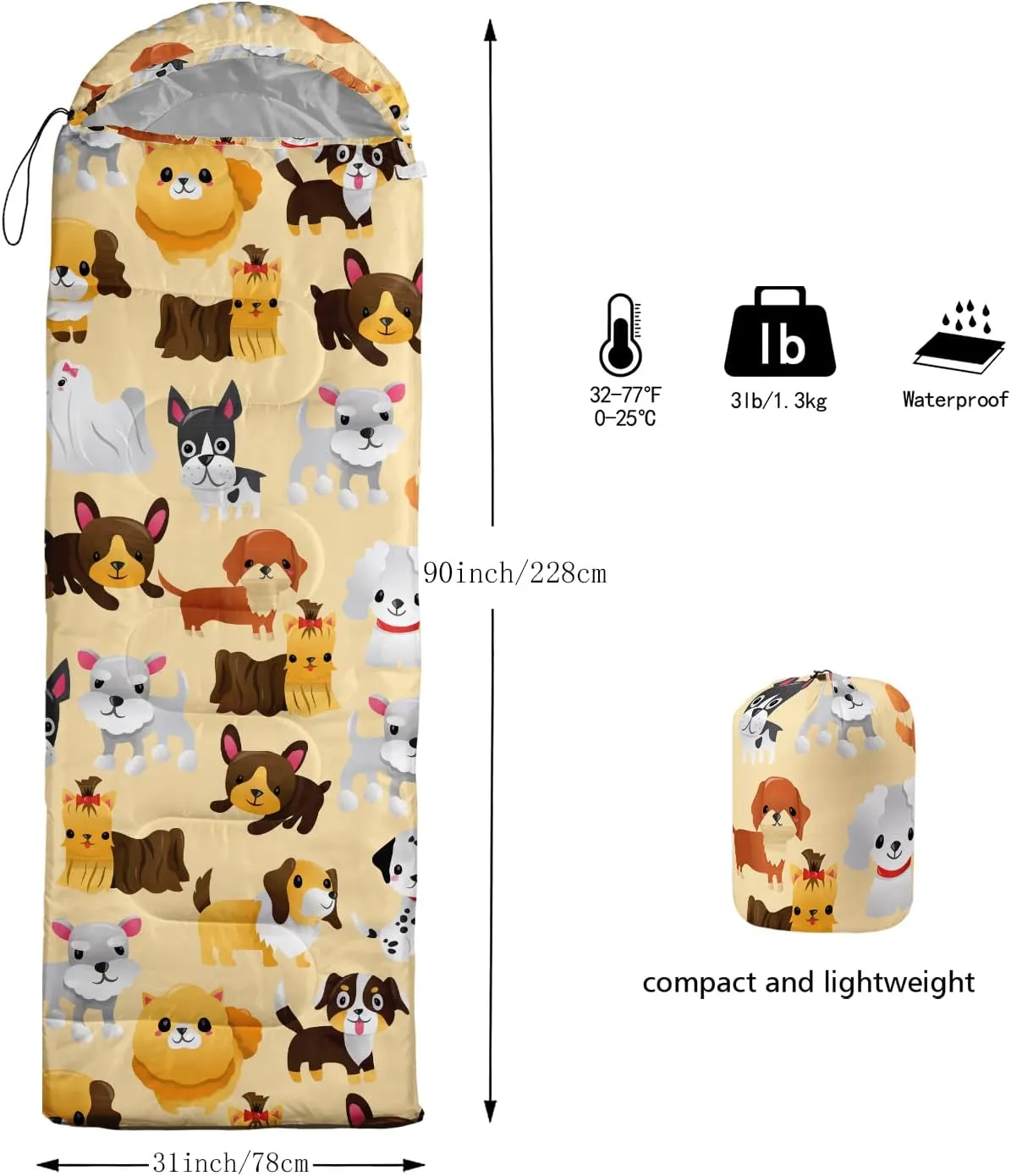 AILONEN Cartoon Fox Camping Sleeping Bag for Boys Girls Adults,Lightweight & Waterproof,3 Season Warm & Cold Weather,Portable,Kawaii Fox Printed Sleeping Bag,Traveling,Camping,Hiking