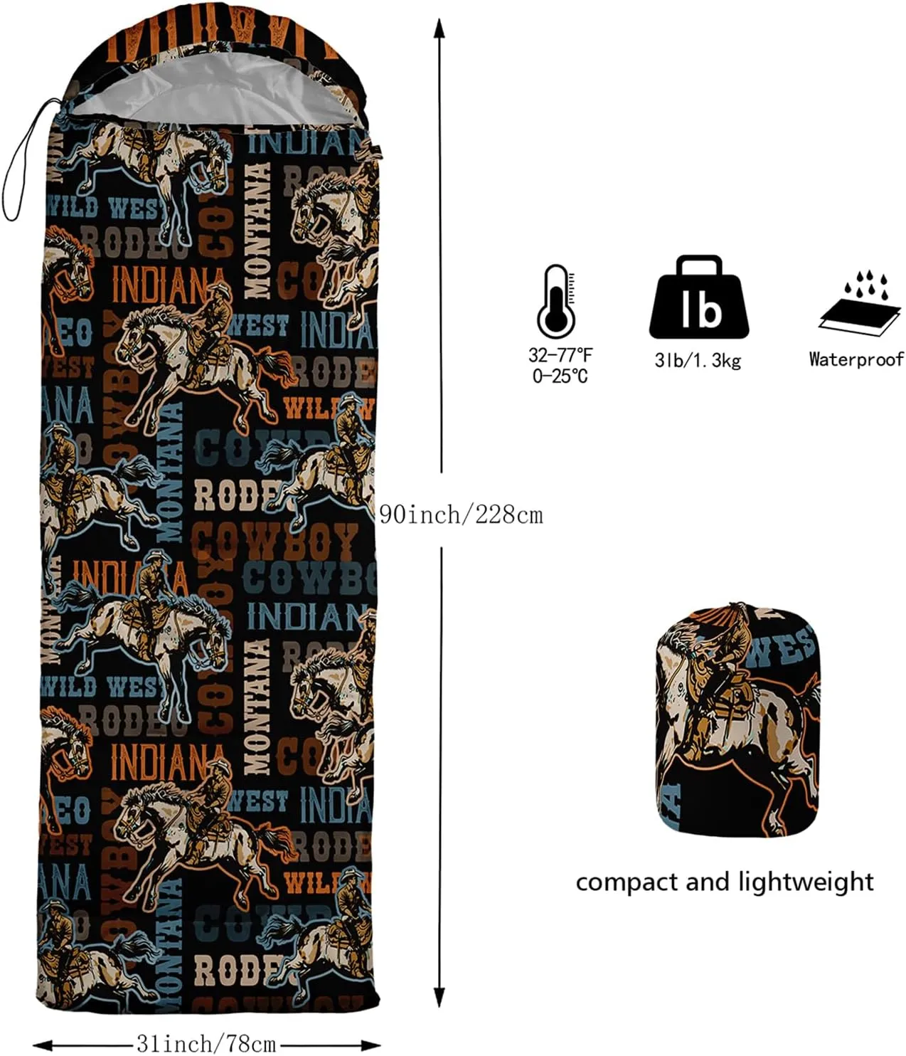 AILONEN Cartoon Fox Camping Sleeping Bag for Boys Girls Adults,Lightweight & Waterproof,3 Season Warm & Cold Weather,Portable,Kawaii Fox Printed Sleeping Bag,Traveling,Camping,Hiking