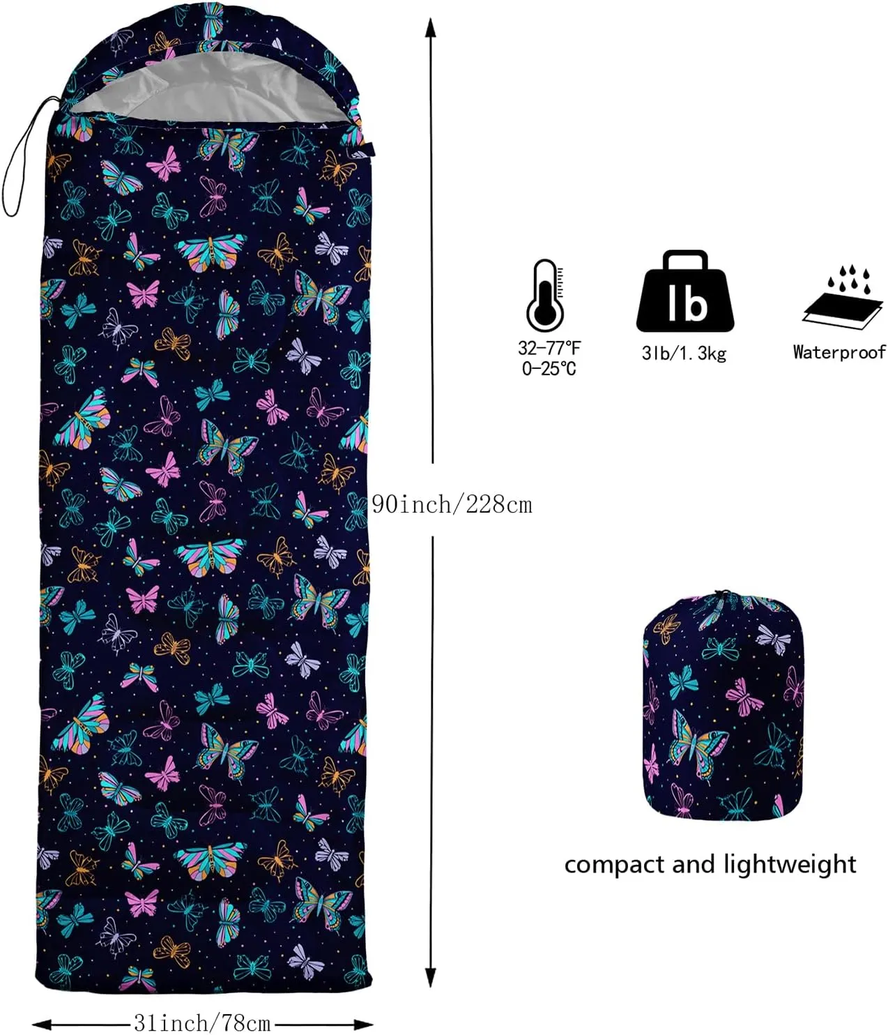 AILONEN Dolphin Camping Sleeping Bag for Boys Girls Adults,Lightweight & Waterproof,3 Season Warm & Cold Weather,Portable,Blue Dolphin Sea Animal Print Sleeping Bag,Traveling,Camping,Hiking