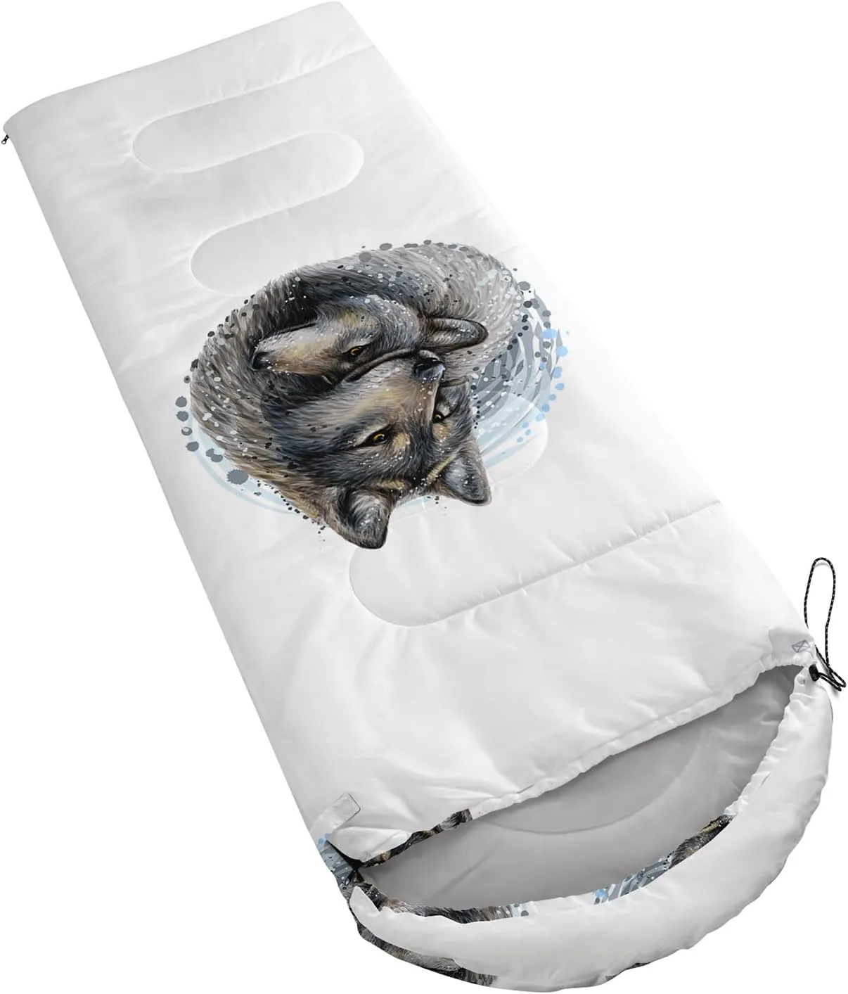 AILONEN Galaxy Wolf Sleeping Bag for Boys Girls Kids,Warm and Cool Weather,Lightweight,Waterproof Backpacking,Starry Night Wolf and Butterflies Print Blue Sleeping Bag for Camping