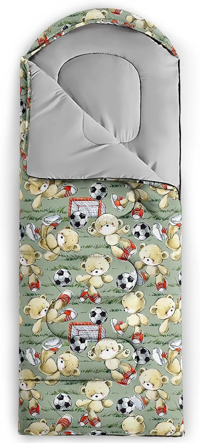 AILONEN Galaxy Wolf Sleeping Bag for Boys Girls Kids,Warm and Cool Weather,Lightweight,Waterproof Backpacking,Starry Night Wolf and Butterflies Print Blue Sleeping Bag for Camping