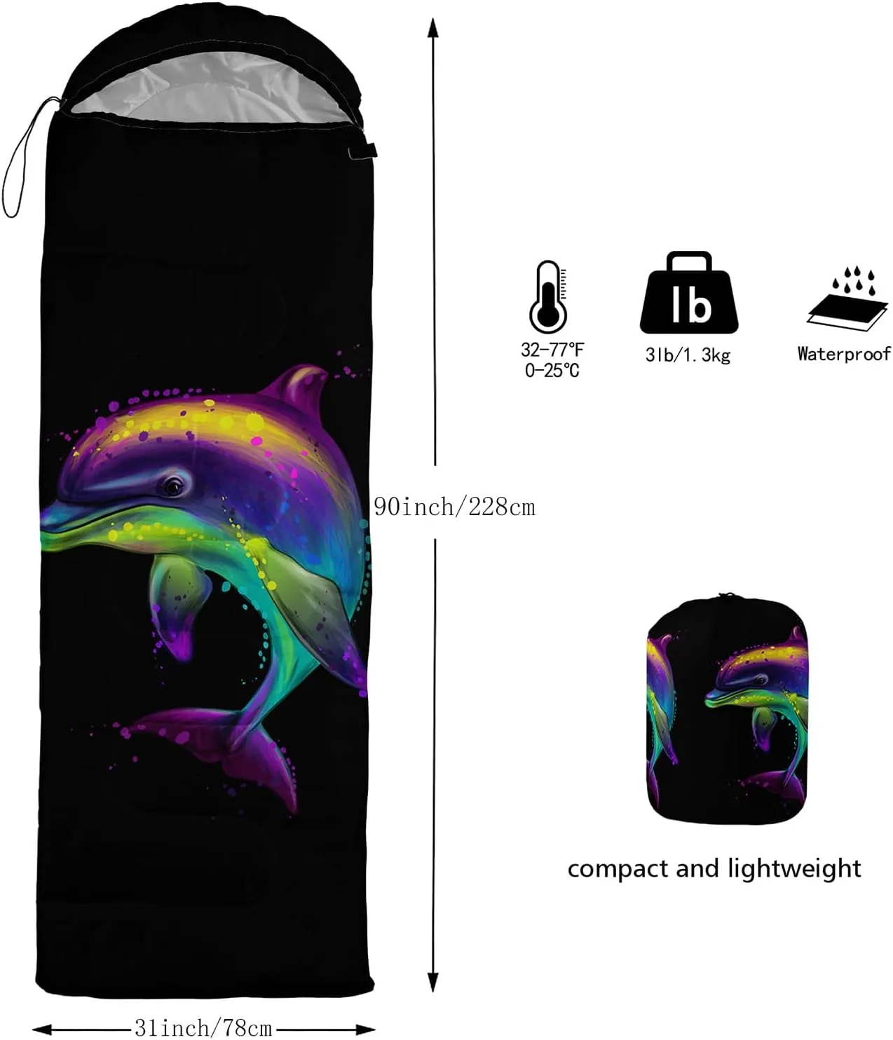 AILONEN Galaxy Wolf Sleeping Bag for Boys Girls Kids,Warm and Cool Weather,Lightweight,Waterproof Backpacking,Starry Night Wolf and Butterflies Print Blue Sleeping Bag for Camping