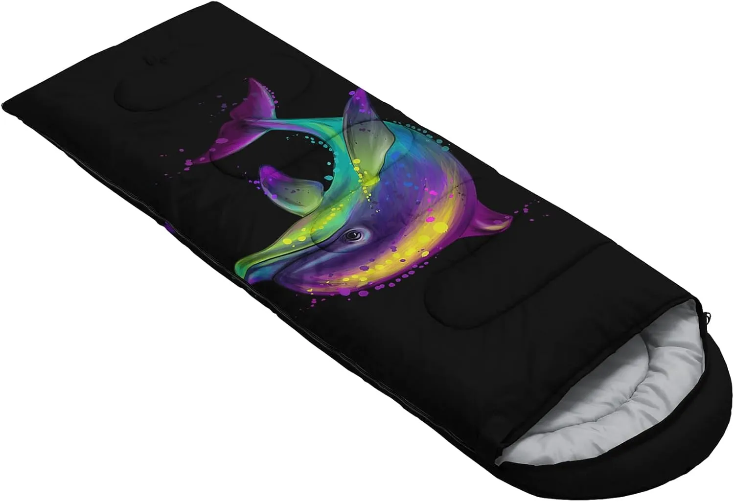 AILONEN Galaxy Wolf Sleeping Bag for Boys Girls Kids,Warm and Cool Weather,Lightweight,Waterproof Backpacking,Starry Night Wolf and Butterflies Print Blue Sleeping Bag for Camping