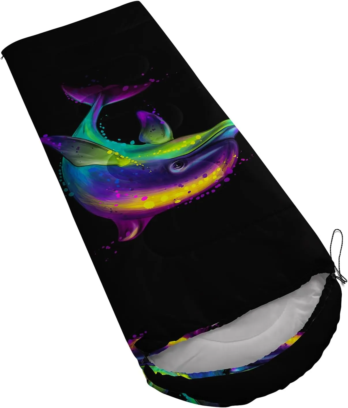 AILONEN Galaxy Wolf Sleeping Bag for Boys Girls Kids,Warm and Cool Weather,Lightweight,Waterproof Backpacking,Starry Night Wolf and Butterflies Print Blue Sleeping Bag for Camping