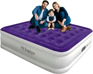 Air Mattress Queen with Built in Pump Raised, with Comfort Plush, Inflatable Blow Up Mattress, Portable Air Bed for Home, Guests, Camping,(Purple, 18” Height)