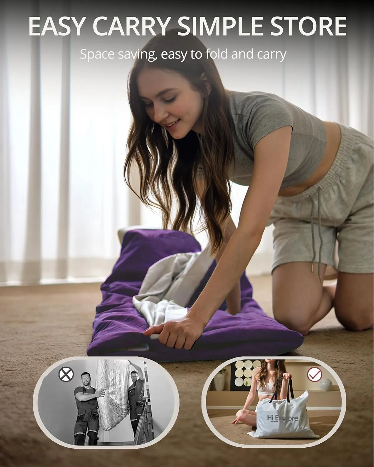 Air Mattress Queen with Built in Pump Raised, with Comfort Plush, Inflatable Blow Up Mattress, Portable Air Bed for Home, Guests, Camping,(Purple, 18” Height)