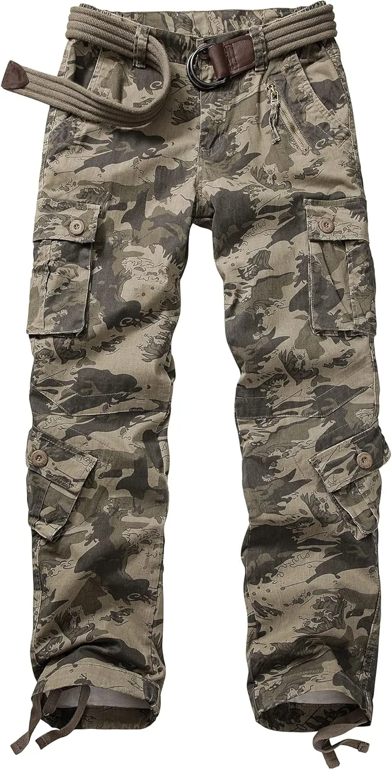 AKARMY Womens Cargo Pants with Pockets Outdoor Casual Ripstop Camo Military Combat Construction Work Pants