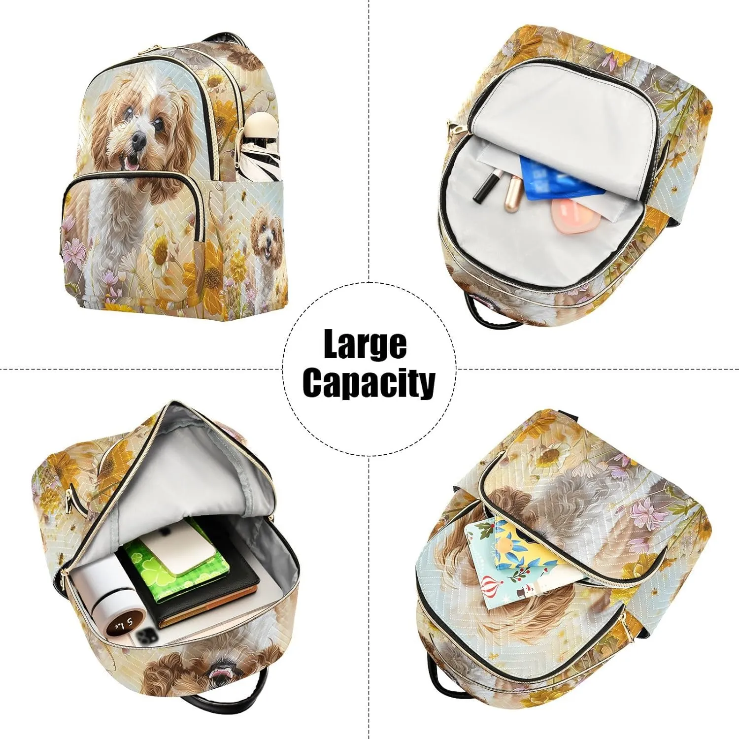 ALAZA A Cockapoo Dog Flowers Small Backpack Purse for Women Travel Bag Lightweight Shoulder Bag Fashion Daypack