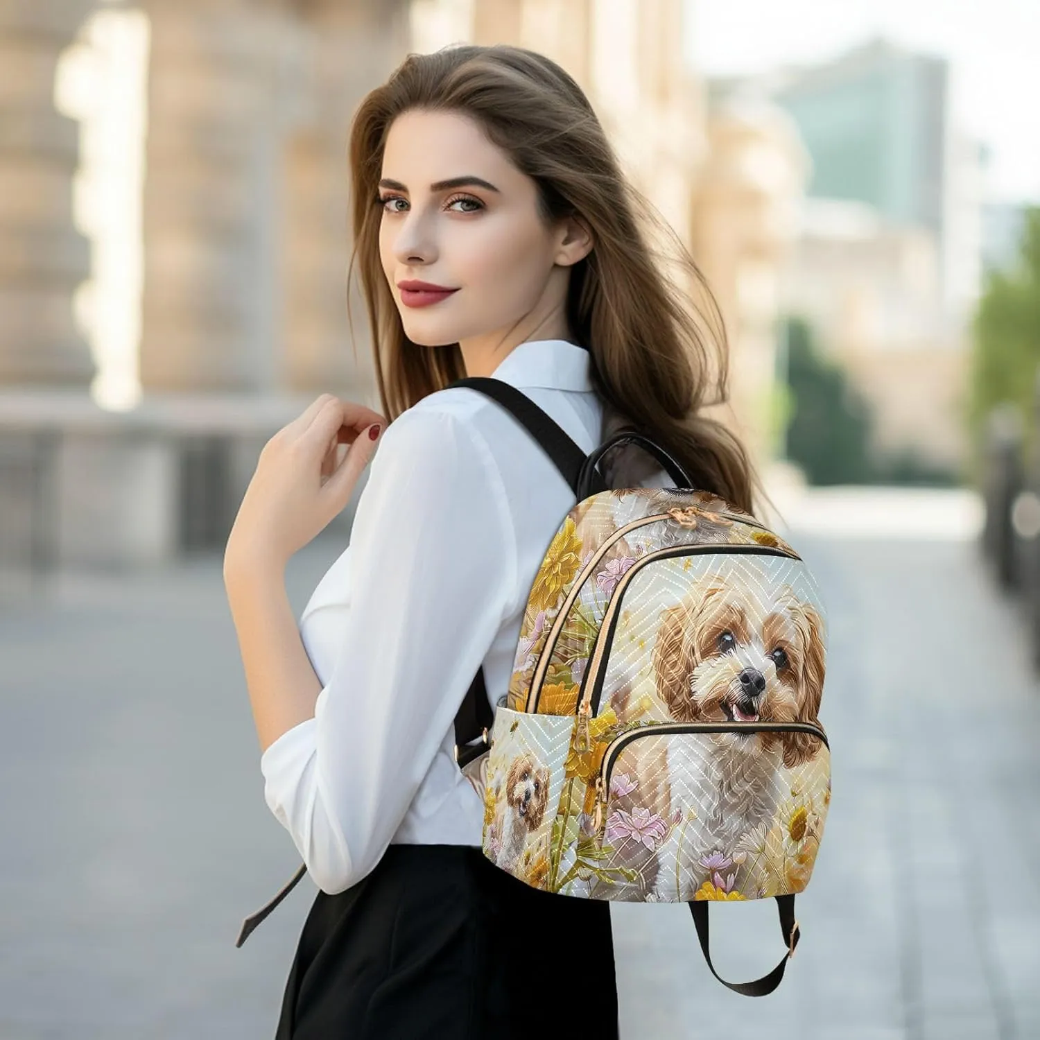 ALAZA A Cockapoo Dog Flowers Small Backpack Purse for Women Travel Bag Lightweight Shoulder Bag Fashion Daypack