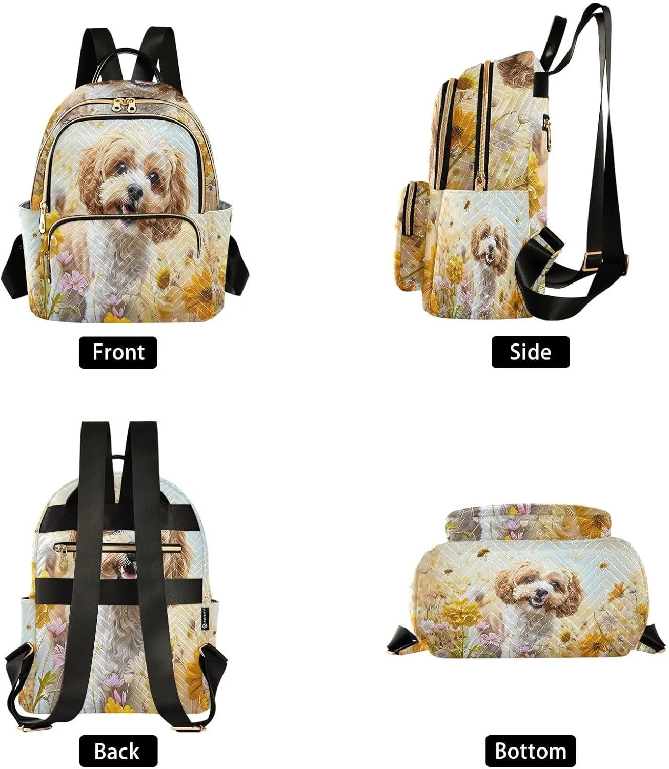 ALAZA A Cockapoo Dog Flowers Small Backpack Purse for Women Travel Bag Lightweight Shoulder Bag Fashion Daypack