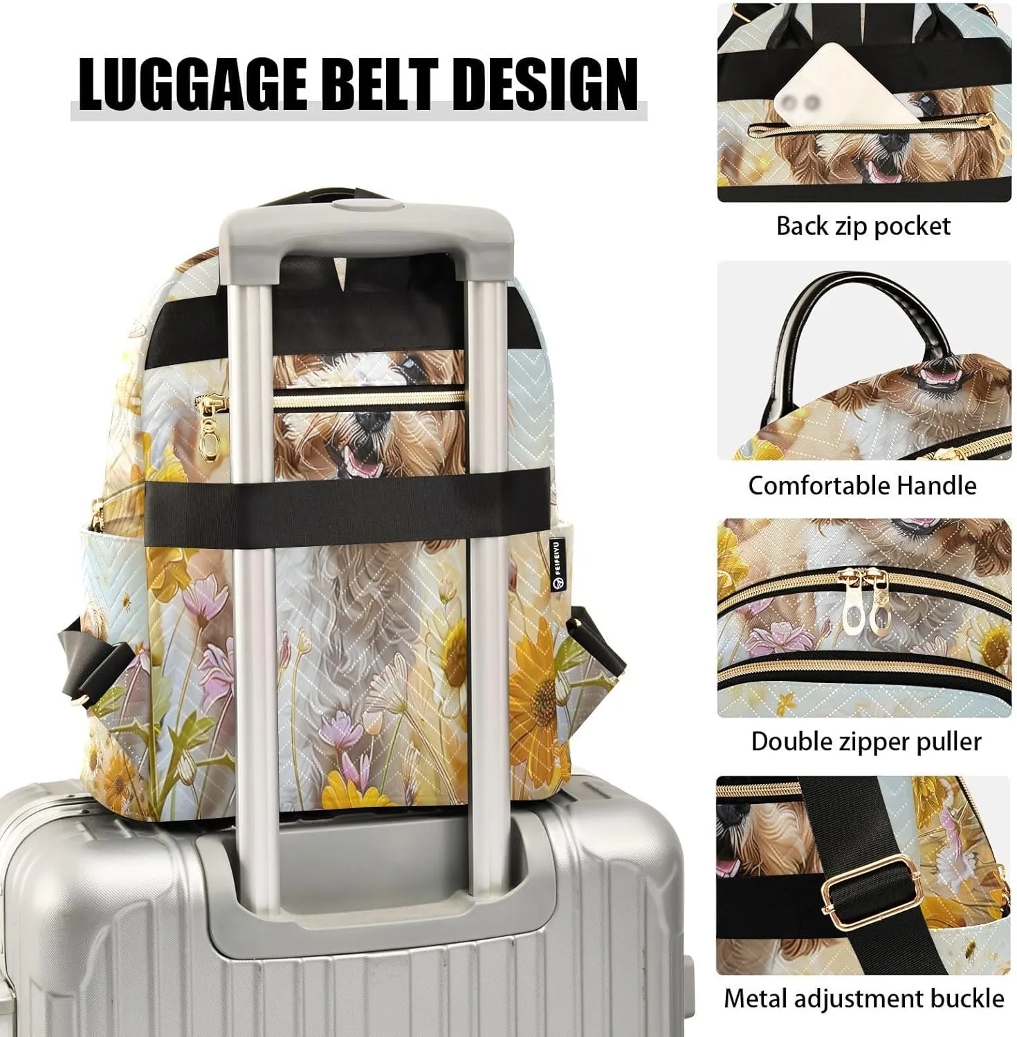 ALAZA A Cockapoo Dog Flowers Small Backpack Purse for Women Travel Bag Lightweight Shoulder Bag Fashion Daypack