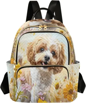 ALAZA A Cockapoo Dog Flowers Small Backpack Purse for Women Travel Bag Lightweight Shoulder Bag Fashion Daypack
