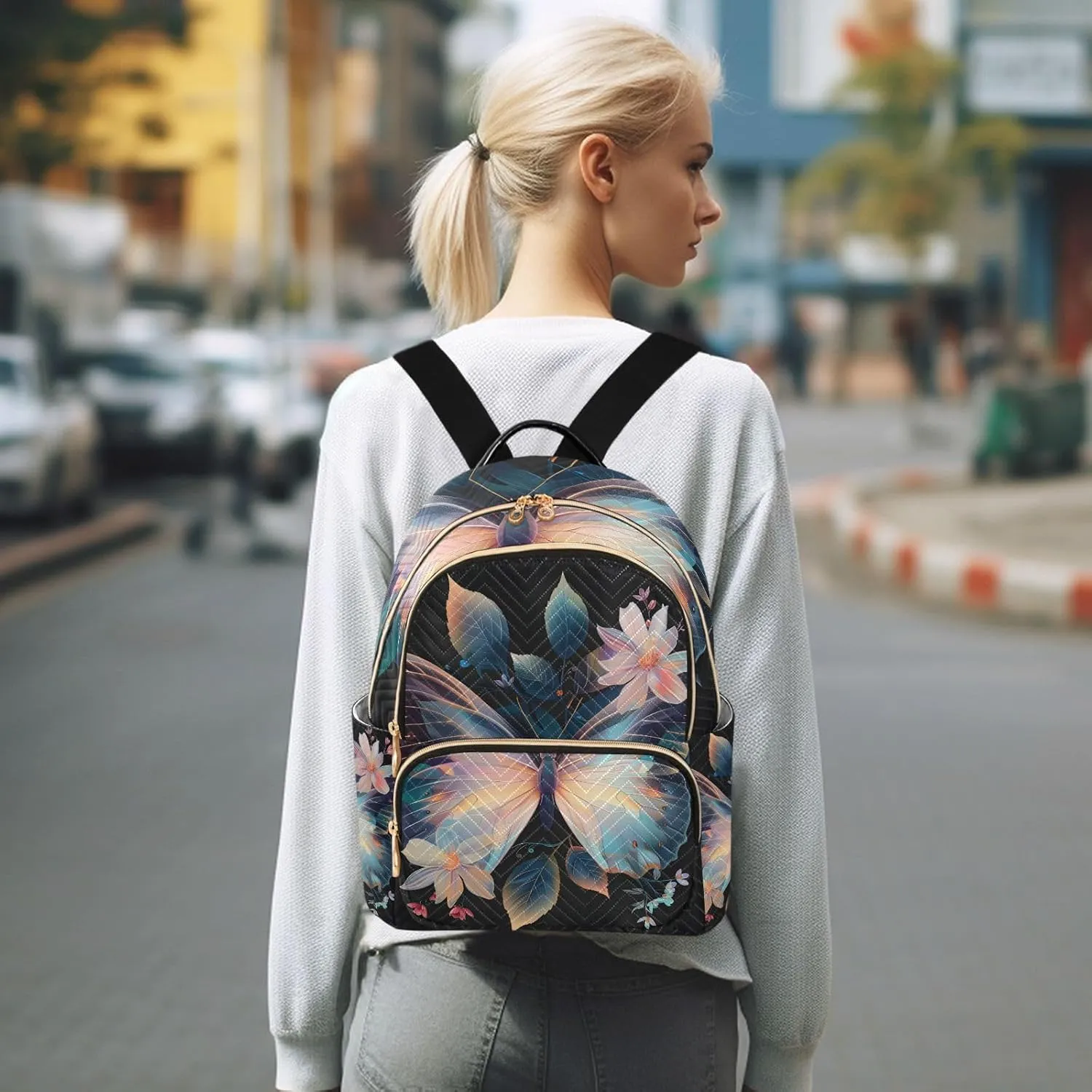 ALAZA Butterfly Mini Backpack Purse for Women Travel Bag Lightweight Shoulder Bag Fashion Daypack676