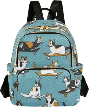 ALAZA Cat Skateboard Calico Small Backpack Purse for Women Travel Bag Lightweight Shoulder Bag Fashion Daypack