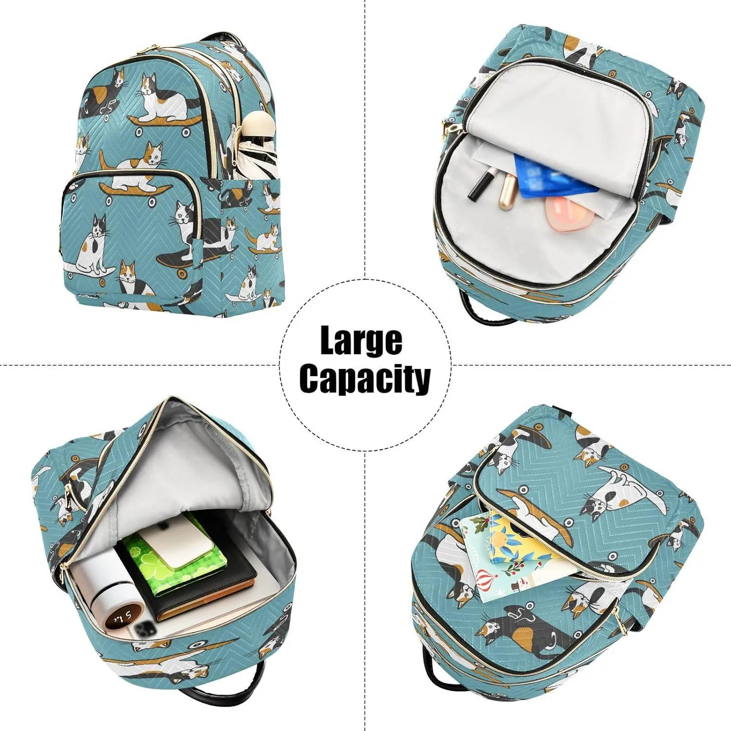 ALAZA Cat Skateboard Calico Small Backpack Purse for Women Travel Bag Lightweight Shoulder Bag Fashion Daypack