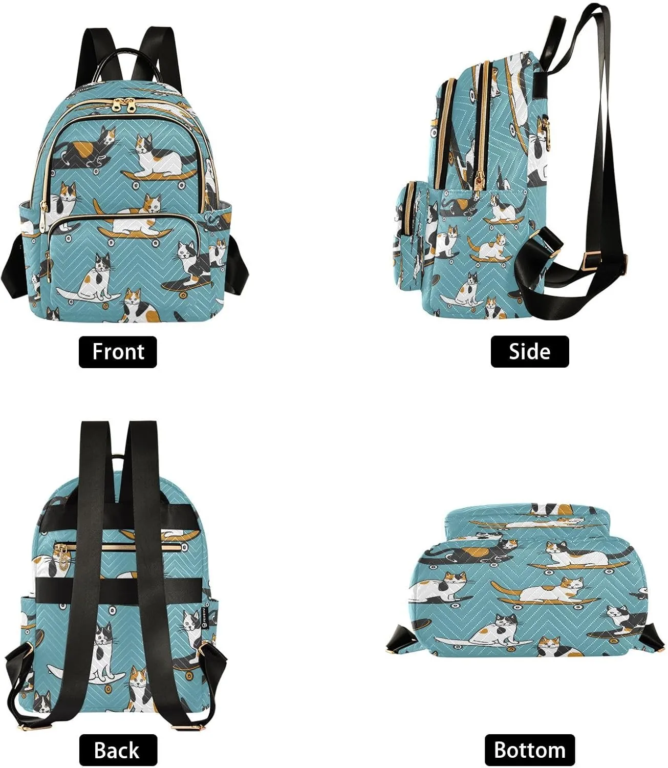ALAZA Cat Skateboard Calico Small Backpack Purse for Women Travel Bag Lightweight Shoulder Bag Fashion Daypack