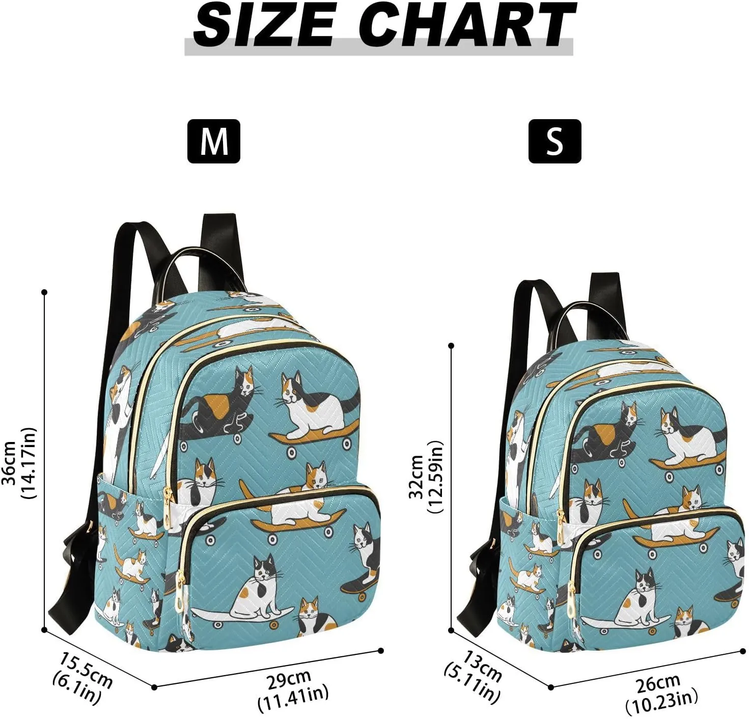 ALAZA Cat Skateboard Calico Small Backpack Purse for Women Travel Bag Lightweight Shoulder Bag Fashion Daypack