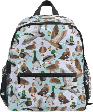 ALAZA Mallard Ducks Pattern Toddler Backpack for Boys Girls,Kid Backpack with Chest Clip and Name Tag,M